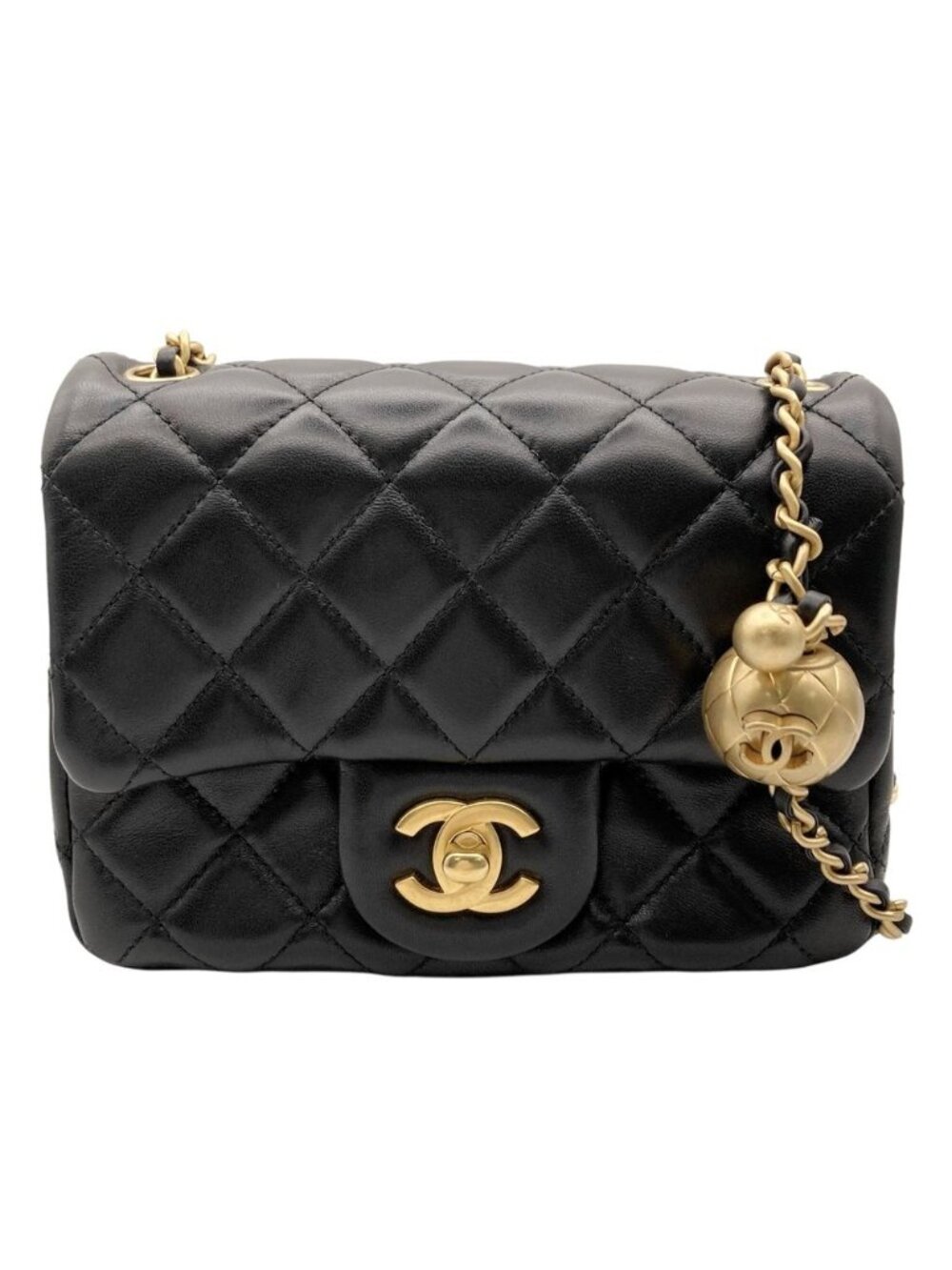 Chanel Shoulder Bag Mini Quilted Chain Turnlock Crossbody CC Logo Black Gold